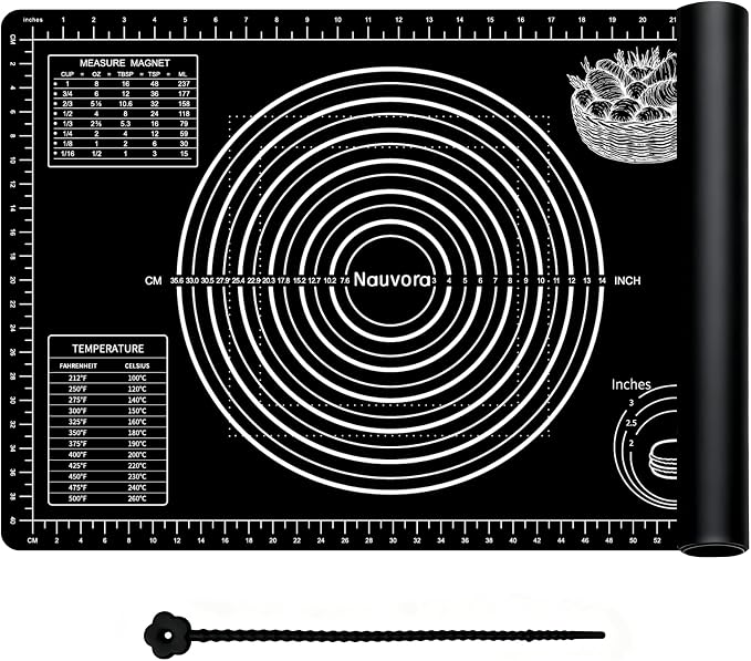 Extra Large Baking Mat - 26" Silicone Pastry Mat, Reusable Non-Stick Dough Mat with Measurement for Fondant, Rolling Dough, Pie Crust, Pizza and Cookies, Black