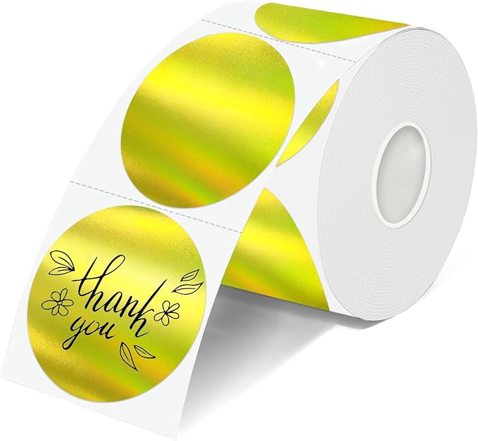 2 Inch Round Holographic Thermal Labels, Waterproof Direct Thermal Stickers, Self-Adhesive Circle Label for Small Business DIY Logo QR Code, Gold (200 Pcs/Roll)