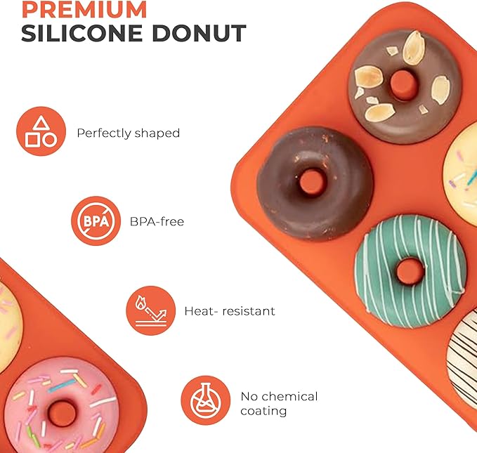 ABAM Premium Silicone 3.5 inch Donut Pan 3-Pack of Non-Stick Food Grade Silicone baking mold with 18 donut molds of Bagel Making Tray perfect for Microwave, Freezer & Dishwasher safe.