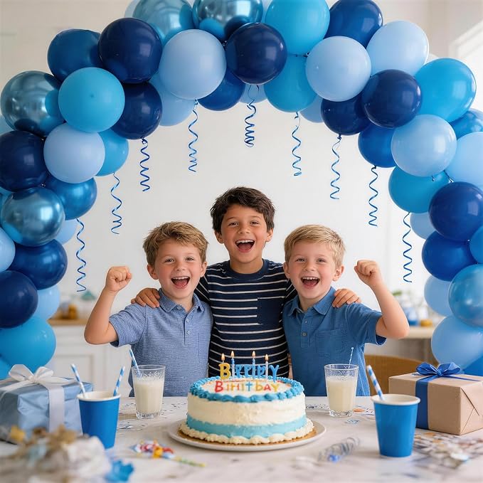 160Pcs 12 Inch Metallic Blue Balloons Chrome Navy Pearl Pastel Macaron Light Blue Latex Balloons for Birthday Wedding Baby Shower Graduation Party Decorations