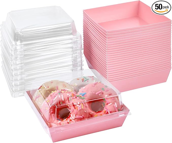Ocmoiy Small Charcuterie Boxes with Clear Lids, To Go Paper Disposable Food Containers, 5 Inches Bakery Dessert Boxes for Sandwich, Cookie, Pastry, Cake Slice (Pink, 50ct)