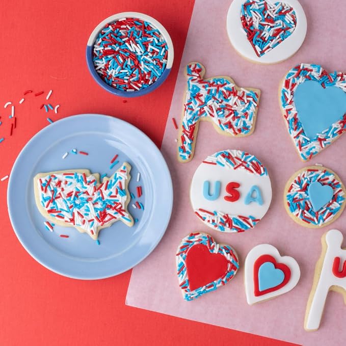 Sweets Indeed Dye Free 4th of July Sprinkles 3-Pack Set – Patriotic Sanding Sugar, Jimmies Mix and Star Sprinkles with No Artificial Dyes for Baking & Decorating Cupcakes, Cookies, Cakes & Desserts – 7.48 ounces