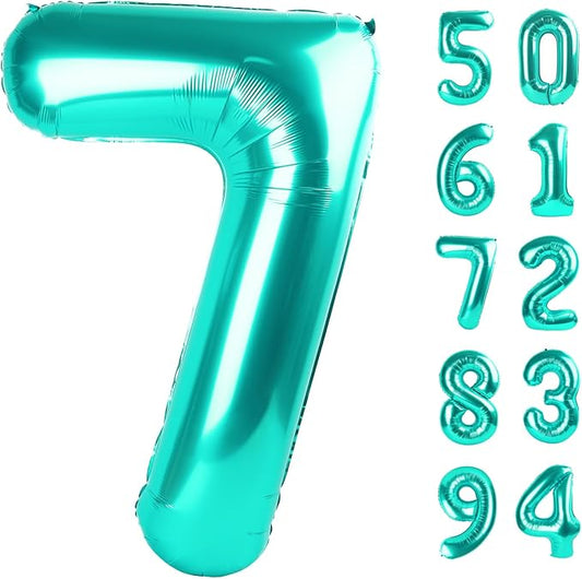 Teal Blue 7 Balloon, Number Balloons 40 Inch, 7th Birthday Decorations for Girls Kids, Party Decoration for Women, Number 7 Balloon
