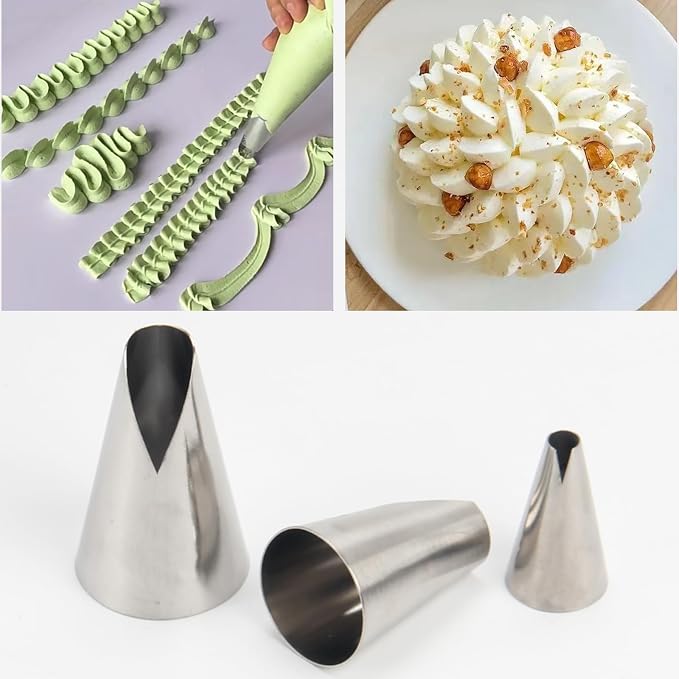 3PCS Russian Piping Tips Set, Stainless Steel V-Shaped Wave Cake Decorating Nozzles for Cupcakes Cookies Baking Pastry Tools, Kitchen Piping Nozzles tips