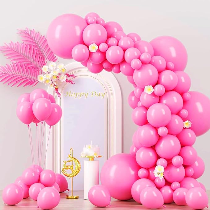 Voircoloria 130pcs Pink Balloons Different Sizes 18" 12" 10" 5" Party Latex Balloons for Birthday Baby Shower Wedding Anniversary Princess Theme Party Decorations
