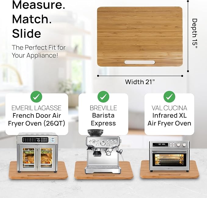 Ibyx Elegant Appliance Slider - Sliding Tray for Coffee Maker & Heavy Kitchen Appliances, Easy Slide, Made of Premium Bamboo, Space-Saving Kitchen Organizer, 40 lb Capacity, Natural - 21 x 15 Inch