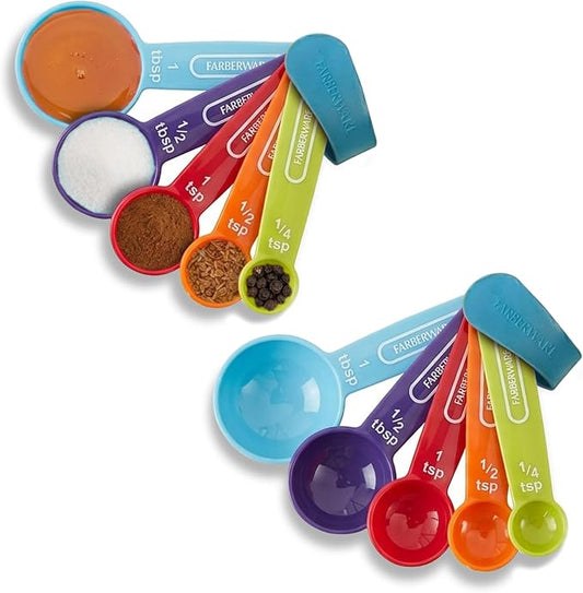 Farberware Kitchen Essentials Measuring Spoon Set, Set of 5 – 2 Pack, Easy Read Standard Units for Wet & Dry Ingredients, Lightweight Plastic Baking & Cooking Spoons – Dishwasher Safe