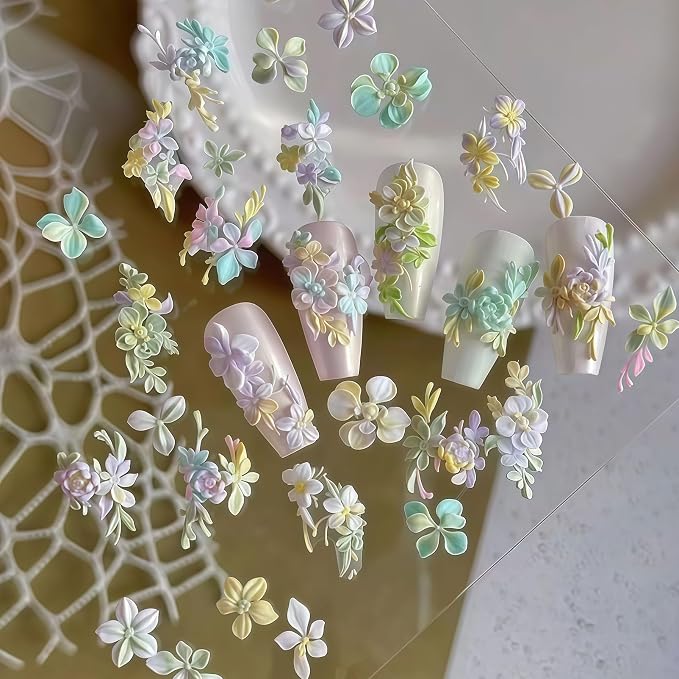 Flower Nail Art Silicone Mold, 3D Floral Nail Charms Mold with Leaves & Vine Designs, Flexible Reusable Silicone Mold for Acrylic Gel Resin Nail Decoration, DIY Nail Accessories