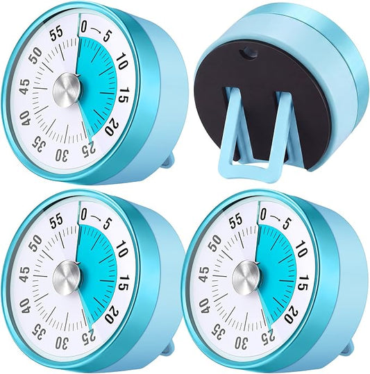 Blosssound 3 Pcs 60 Minute Visual Timers 3 Inch Mechanical Desk Countdown Timer with Magnetic Foldable Legs Hanging Hole Alarm Kitchen for Cooking Study Tool Meeting (Blue)