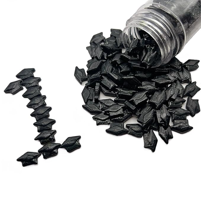SE Si&Moos School Graduation Sprinkles Edible Graduation Caps, Black Sprinkles for Topping Cupcakes, Cookies, Cakes, Cake Pops, Party Tables 2.82 OZ
