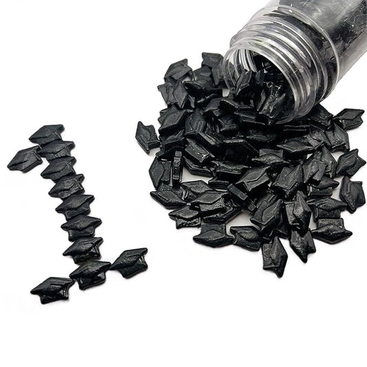 SE Si&Moos School Graduation Sprinkles Edible Graduation Caps, Black Sprinkles for Topping Cupcakes, Cookies, Cakes, Cake Pops, Party Tables 2.82 OZ