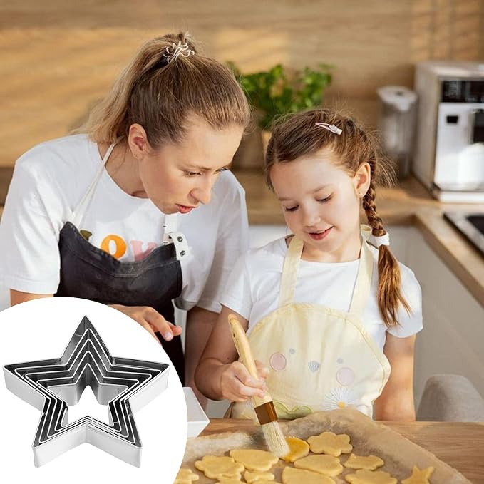 5 Pcs Star Cookie Cutter Set, Cutters Stainless Steel Five-Pointed Star Edge Cookie Cutters Fondant Biscuit Sandwich Cheese Cutter Star Shapes Molds Pastry Mold Bakeware Tools