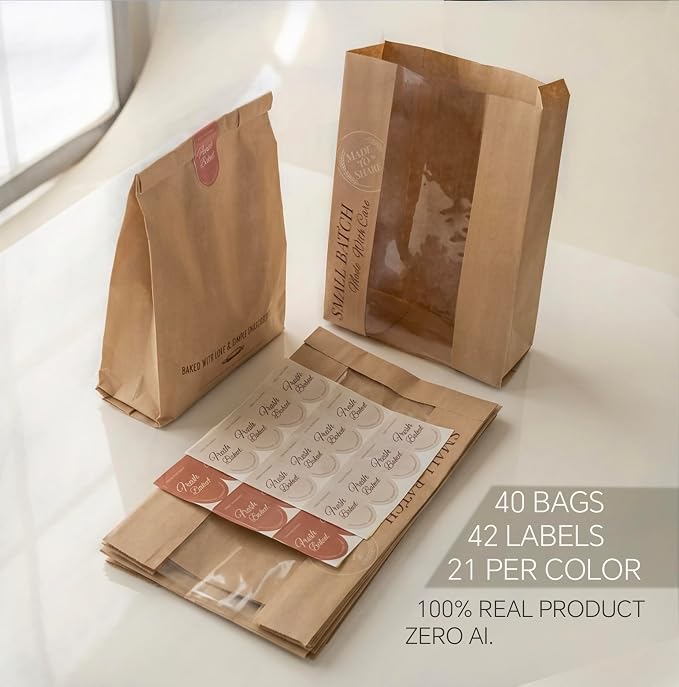 Bread Bags for Gifting Homemade Bread, 14.1" 80g Heavy-Duty Sourdough Bread Bags with Clear Window - Durable Sourdough Bags for Gifting & Commercial Use