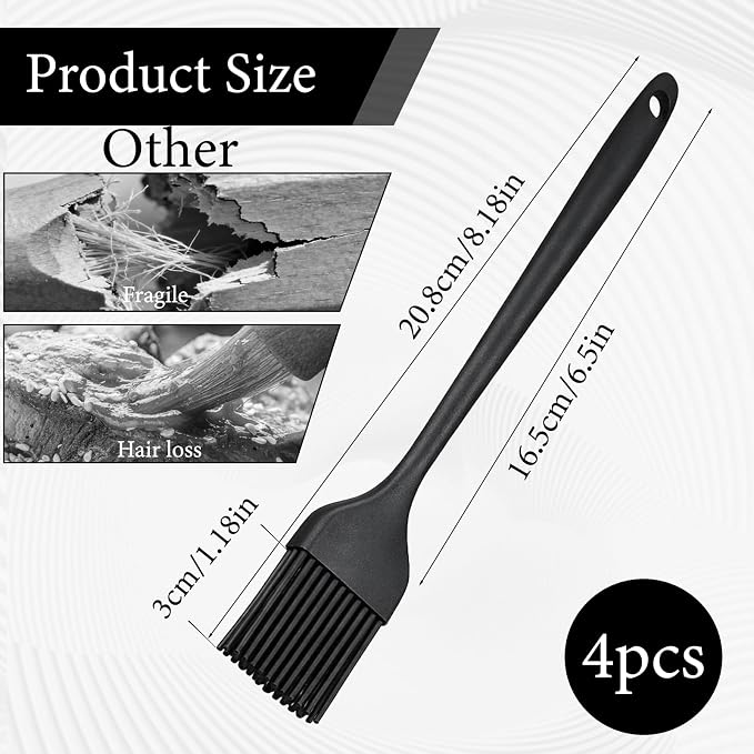 JJUNW 4PCS Silicone Pastry Brushes, Oil Baking Brushes, Heat Resistant Cooking Brush for Kitchen Baking Barbecue BBQ Cooking Grilling