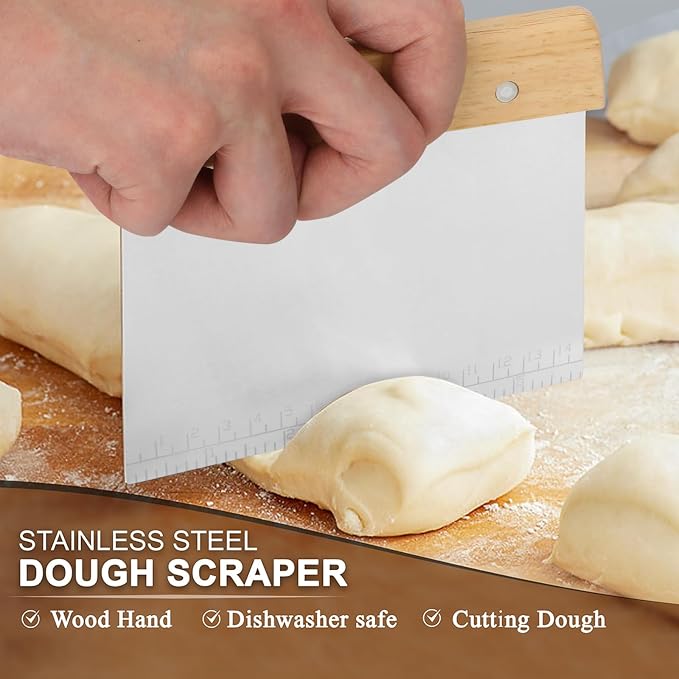 Hand Crafted Bread Lame Premium Sourdough Scoring Tool Bread Making Tools Set of 3 pieces Bread Knife(5 Blades) with Danish Dough Whisk and Dough Scraper Bread Cutter
