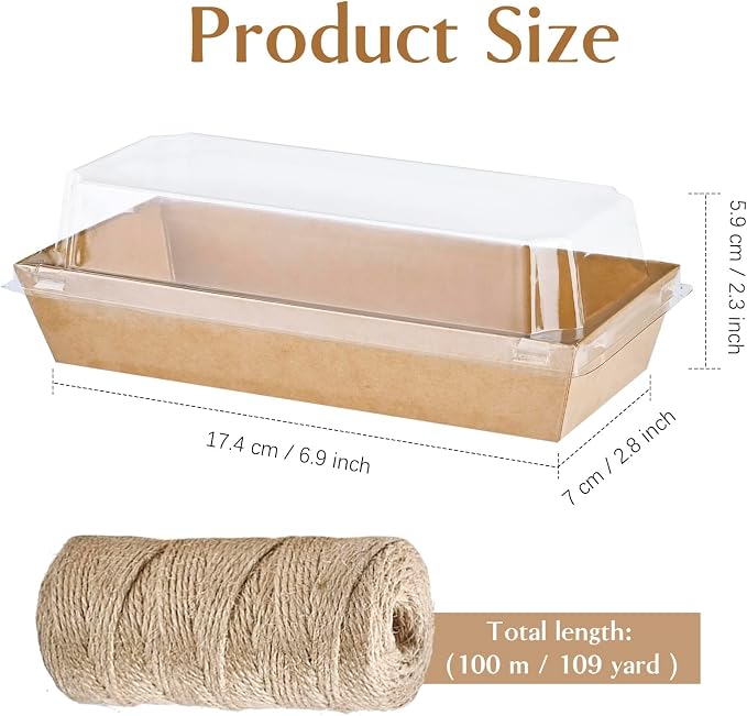 ZORRITA Paper Charcuterie Boxes with Clear Lids, 50 Pack, Brown | 7.5x3.3 Inch, Small, To Go Food Containers, For Desserts, Treats, Cookies, Sandwich, Pastry, Strawberries and Cupcakes