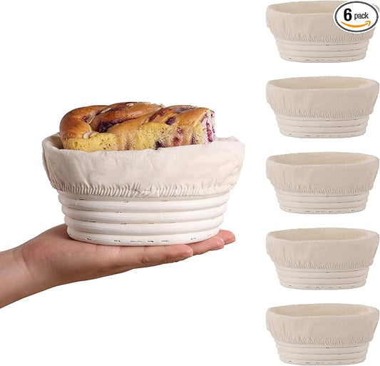 KONGDY 6Pcs Banneton Bread Proofing Basket, (6.7x4.7x3in) Mini Oval Sourdough Bread Basket with Liner Professional & Home Bread Baking Supplies (Small Oval)
