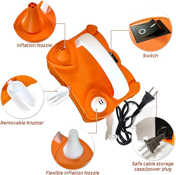 Electric Balloon Pump for Party Decorations – Portable Inflator, Auto Shutoff, Balloon Air Pump Dual Nozzle Rose Red 110V 600W ﻿