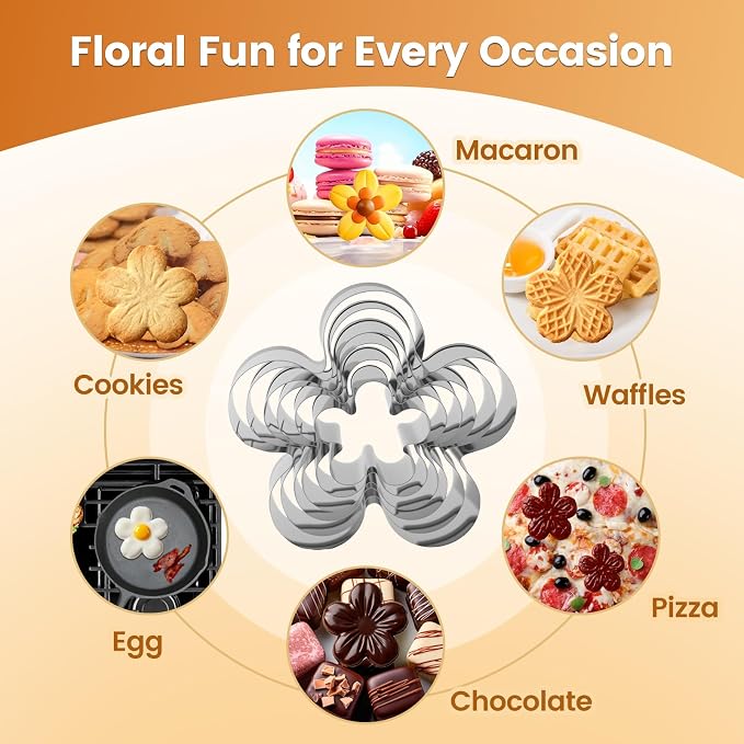 Flower Cookie Cutter Set for Kids Lunch, 6 Sizes (4", 3.5", 3.0", 2.5", 2", 1.6") Food-Grade Fondant/Sugar/Fruit/Sandwich/Vegetable/Biscuit Cutters for Baking (Allow Dishwasher)