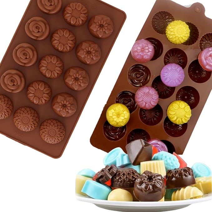 4 Pack:Chocolate Molds Silicone,Flowers Silicone Molds,Cake Chocolate Mold, Wedding Cake Decorating Tools,Fondant Sugarcraft Cake Molds.Non-Stick and Food Grade Silicone Molds for Chocolate Candies.