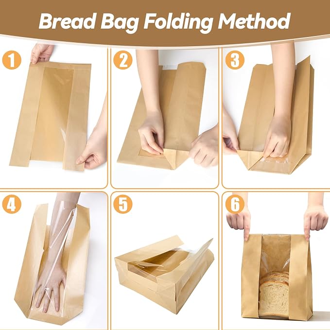 Tripho 50 Pcs Bread Bags for Homemade Bread with Clear Window & 60 Stickers, Sourdough Bread Bags for Storage of Bread,Cookies & Snacks, Large Bakery Paper Bags