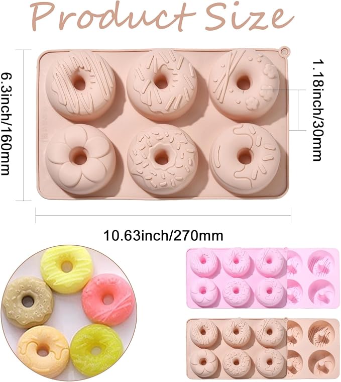 Ipotkitt Donut Shape Baking Silicone Molds Dessert Food Baking Tool Molds for Chocolate Jelly Cake Ice Candy Crafts, 2pcs, 2 Colors, 27x16x3cm, 6 Cavities