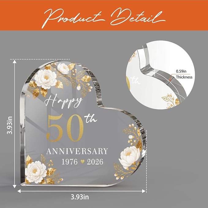 50th Wedding Anniversary Cake Topper Acrylic,50th Anniversary Decorations & Keepsake Gift for Couples (50th Anniversary-C)