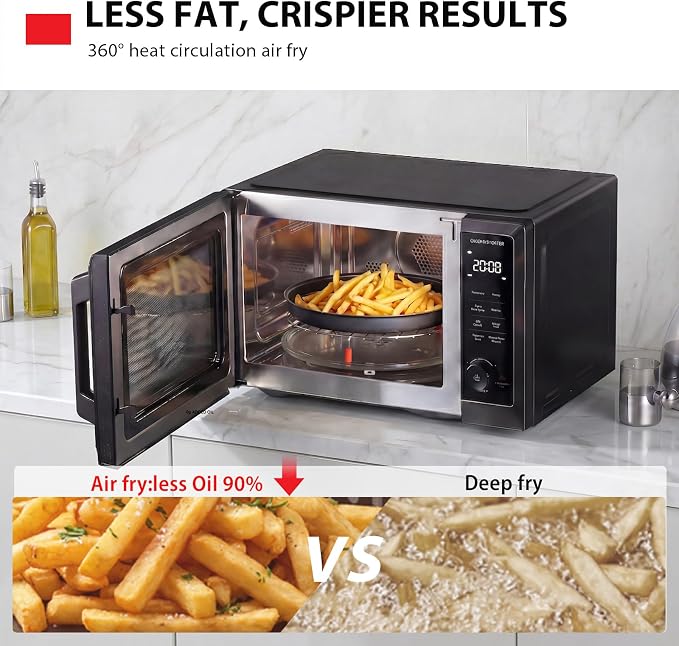 TOSHIBA OptiChef Basic Countertop Microwave Air Fryer Combo – 0.9 Cu.Ft, Origin Inverter Tech, Convection Bake & Broil, 27 Auto Menus, Black Stainless Steel