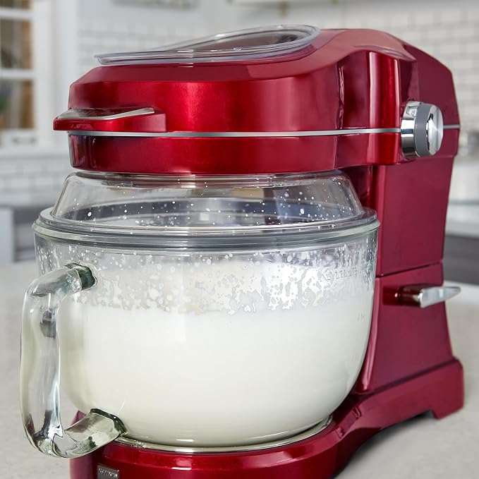 Kenmore Ovation 500W RedStand Mixer, 10‑Speed Tilt‑Head with 5QT Glass Bowl, Pour‑In Top, 360° Splash Guard, LED Light, Flat Beater, Dough Hook & Whisk for Powerful, Stable, Low‑Noise Mixing
