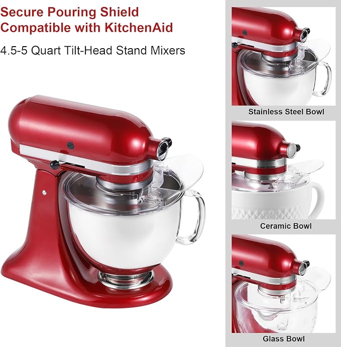 Pouring Shield for KitchenAid 4.5-5 Qt Tilt-Head Stand Mixer | Helps Reduce Splatter, Keeps Ingredients in the Bowl, Easy to Install, Remove, and Clean for Everyday Baking