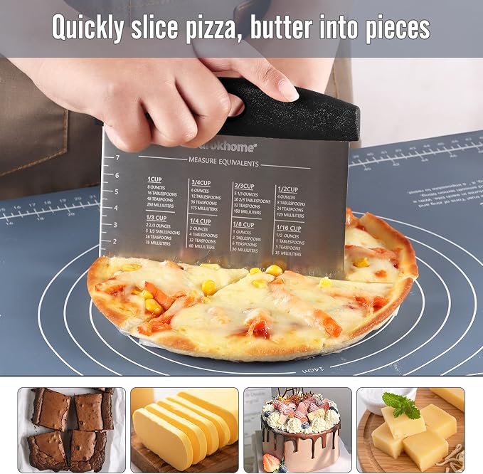 Ourokhome Vegetable Chopper Onion Cutter with Container Multifunctional Food Chopper with 2 Blades, Dough Pastry Bench Cutter Scraper, Stainless Steel Pizza Cutter for Kitchen Baking, Dishwasher Safe