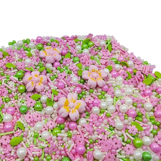 Eastron Pink Flowers Sprinkles Edible Flowers for Cake Decorating White Pink Sugar Pearls Spring Confetti Sprinkles for Cupcakes, Ice Cream, Cookies, Cakes, Donut Dessert Decoration