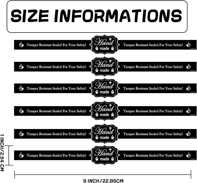 Tamper Evident Seal Stickers 9x1 200Pcs Baking Food Package Label | Black | Handmade Bakery Seal | Cake Box | Freshness Label