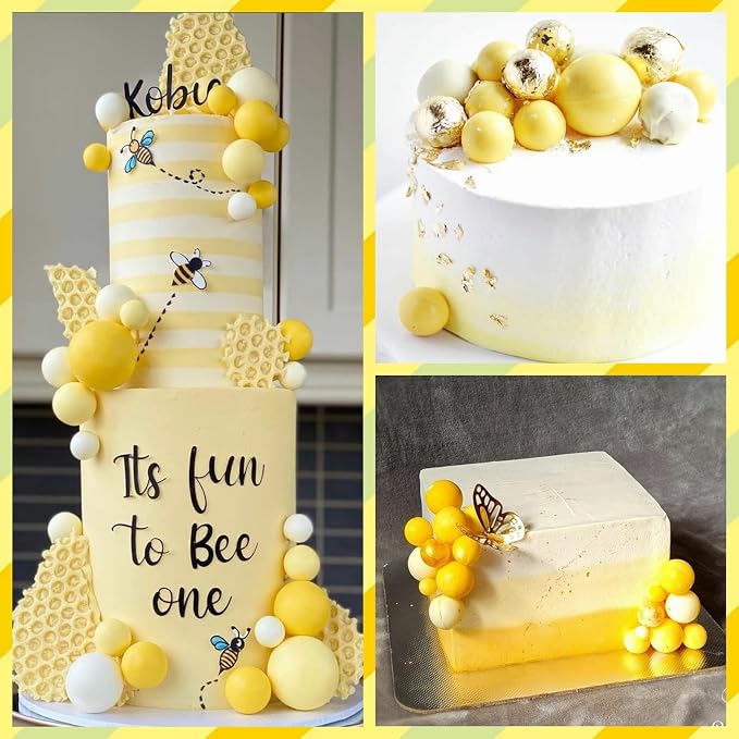 ASTARON Pack of 20 Cake Decoration Balls Cake Toppers, Mini Balloons Cake Toppers for Wedding Party Baby Shower Birthday Cake Decorating (Yellow)