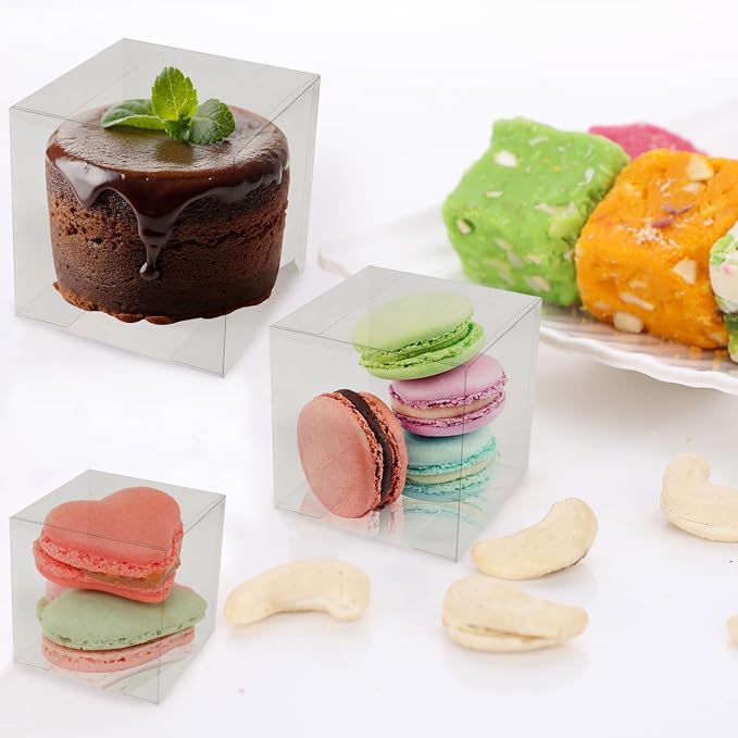 Bssay 50 Pack 3x3x3 Inch Clear Favor Boxes,Transparent Favor Boxes for Wedding, Baby Shower, Party Treats