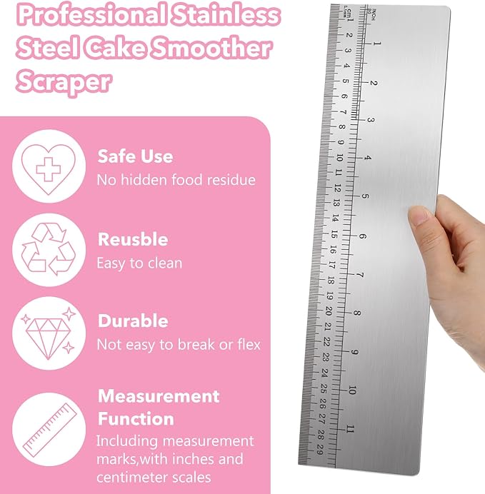 12 Inch Stainless Steel Cake Scraper, Bench Scraper for Cake Decorating | Comb smoother for buttercream frosting, icing scraping tool for cake decorating, baking supplies, professional pastry use