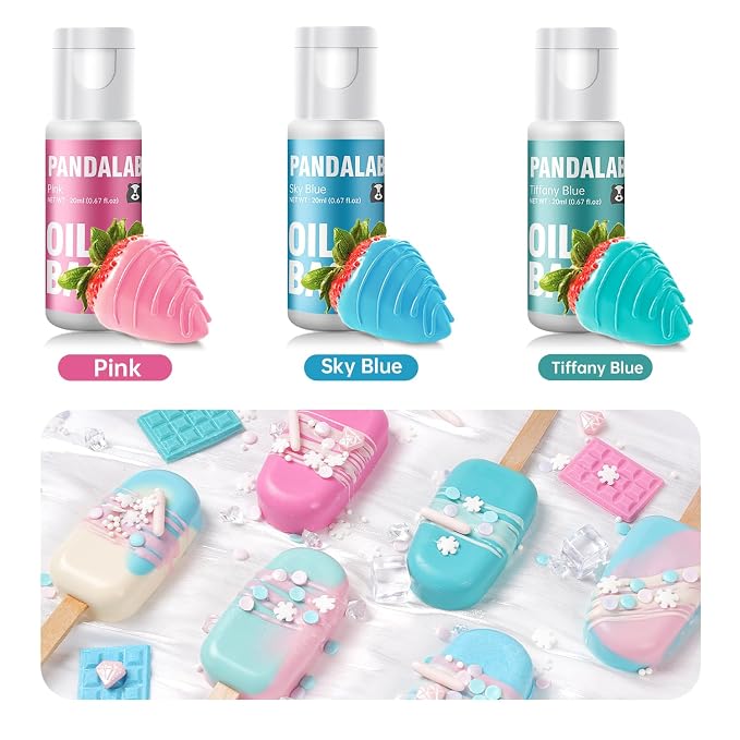 Oil Based Food Coloring for Chocolate, Candy Melts, Donuts, Strawberries, Frosting, Cake, Professional Edible Dye for Baking - 80 Milliliters 2.7 Fl.Oz (20ml set (Pink/Tiffany/Blue))