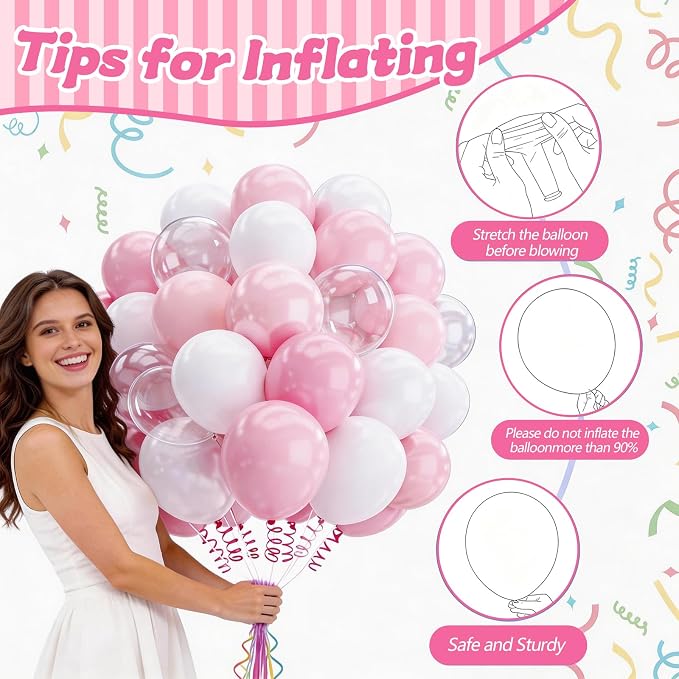 160Pcs 12 Inch Pink White Pastel Pearl Clear Latex Balloons for Girl Baby Shower Bridal Wedding Birthday Party Decorations