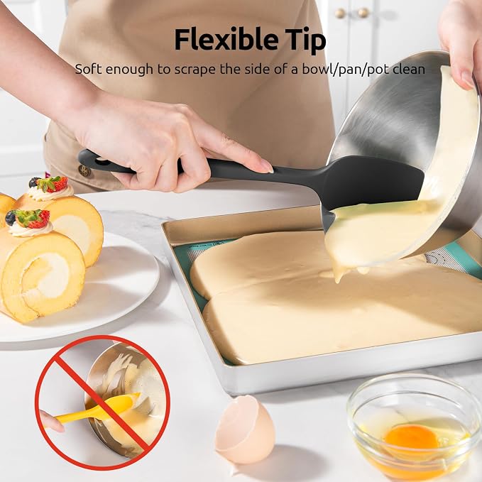 U-Taste Flat Spatula & Spoon Spatula: 11.38in 600ºF Heat Resistant Silicone Bowl Scraper, Flexible Rubber Kitchen Cooking Mixing Utensil with Upgraded Non-Stick Surface (Set of 2, Black)