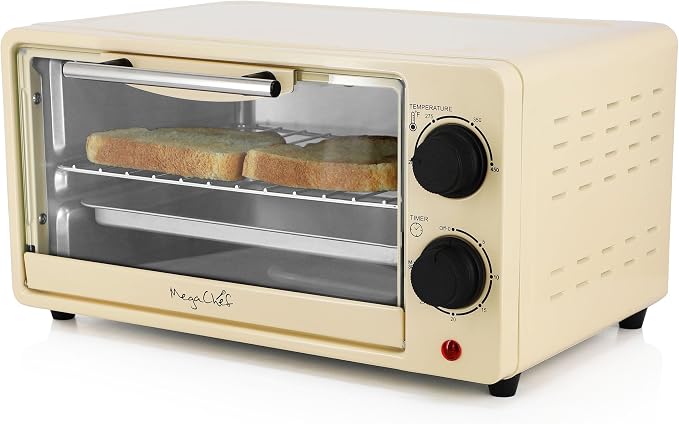MegaChef 9.5 Quart Electric Counter Top 2 Slice Toaster Oven with Built in Timer, Bake, Broil, Toast (Cream)