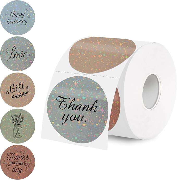 2''Holographic Thermal Label,Round Self-Adhesive Direct Thermal Label,for DIY Logo Design,Name Tag (300/Roll Beige Gradient)