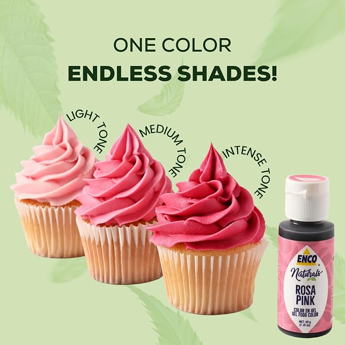 ENCO Natural Food Coloring Gel Pink (1.41 oz) – No Artificial Dyes, Vibrant Colors for Icing, Buttercream & Fondant – Kosher & Vegan Colors – Baking & Cake Decorating