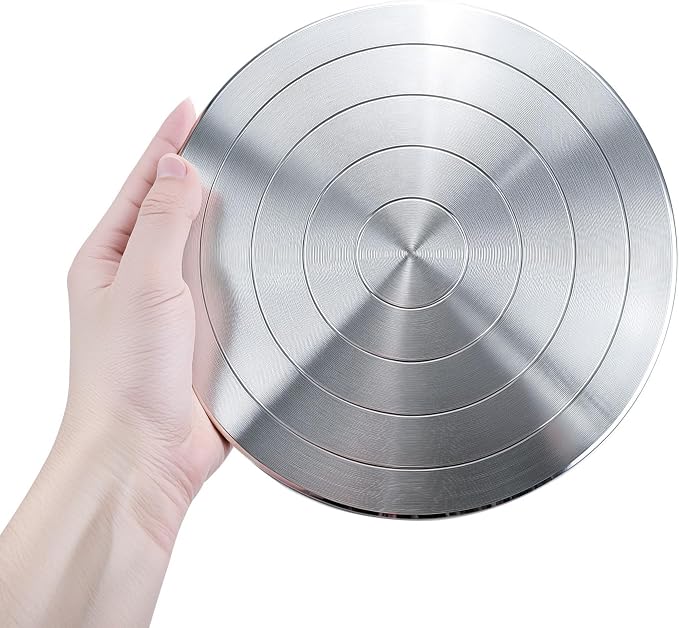 QWORK Sculpting Wheel, 8 Inch Double-Sided Aluminum Alloy Turntable with Smooth Rotation, Versatile Use for Clay Modeling, Cake Decorating, and Art Display