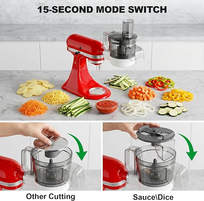 Food Processor Attachment for KitchenAid, 5-in-1 Food Chopper & Dicer with Dicing, Sauce Discs, Slicing, Shredding, Strip Cutting and Storage Box by CoolCook