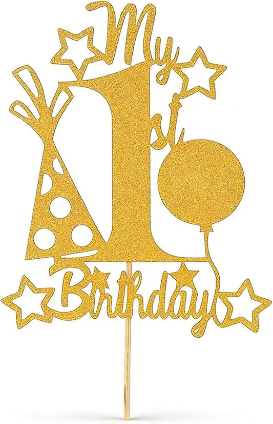 Happy Birthday Cake Topper Party Decorations for Kids Baby Showers, Themed Parties Happy Birthday Celebrations for Cake Decor Enthusiasts (Gold)