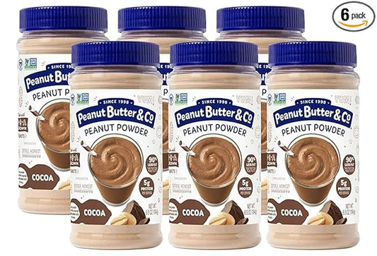 Peanut Butter & Co. Cocoa Peanut Butter Powder, Chocolate Peanut Protein Powder, Low Fat Peanut Butter Powder, Non-GMO, Gluten Free, Vegan, 6.5 oz Jars (Pack of 6)