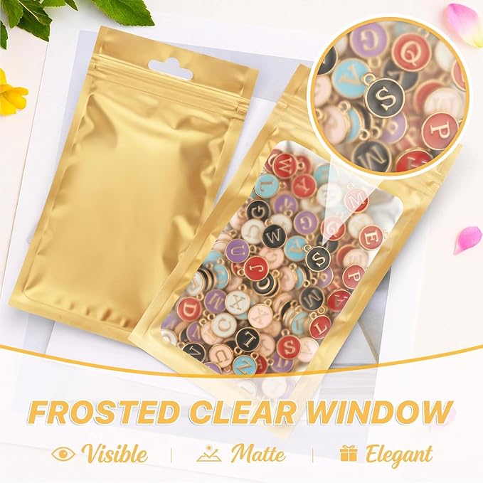 ANZNKU 100 PCS Multicolor Resealable Mylar Bags with Frosted Clear Window, Packaging Bags Foil Pouch Zipper Bag for Candy Food Self Sealing Jewelry Storage Supplies (3.14x5.11)