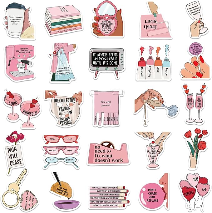 Self Love Stickers for Teens Adults Women, Icicrim 50PCS Love Yourself Stickers for Water Bottles Laptop Luggage Phone Vinyl Waterproof Cute Stickers for Girls