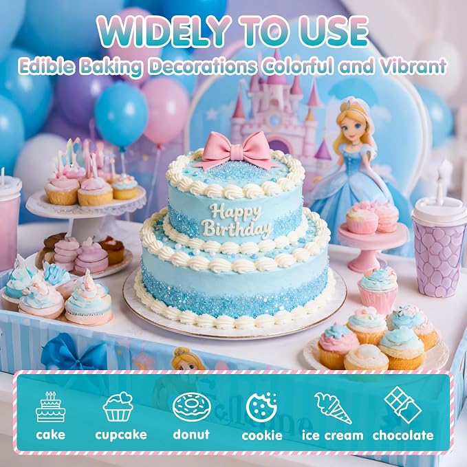 Edible Blue Sprinkles,150g,Bright Blue Sanding Sugar for Cake Decorating,Sky Blue Sprinkle Crystals Mix for Cookie,Ice Cream,Fondant Cake,Caramel Apples,Cupcakes,Desserts Toppers,Birthday Party,Festival Baking Decoration Supplies