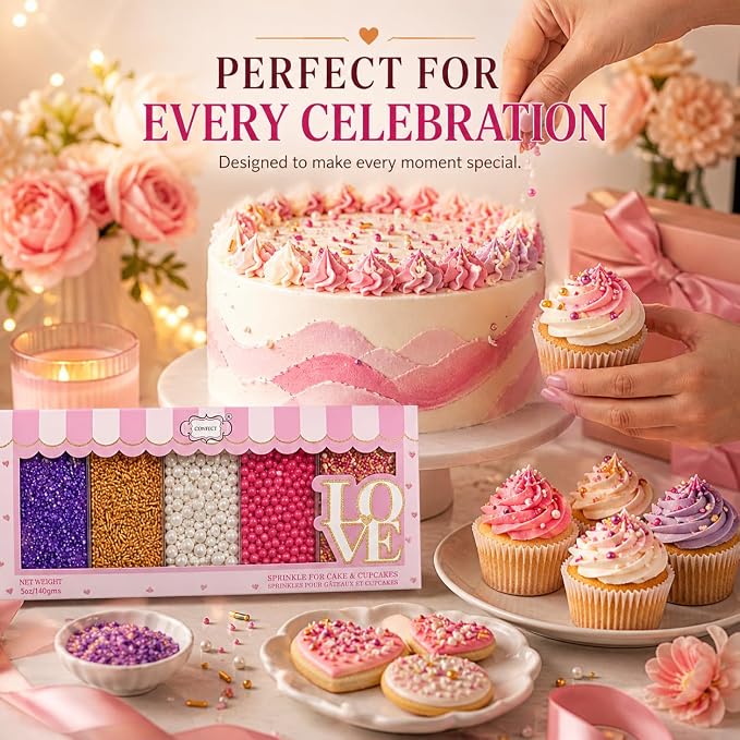 Confect Sprinkle Mix Set – Unicorn-Inspired Cake & Cupcake Decorations |Bright Pink, Pearl White, Purple Sugar Blend | Vegan, Gluten-Free, Nut-Free - 5 Oz